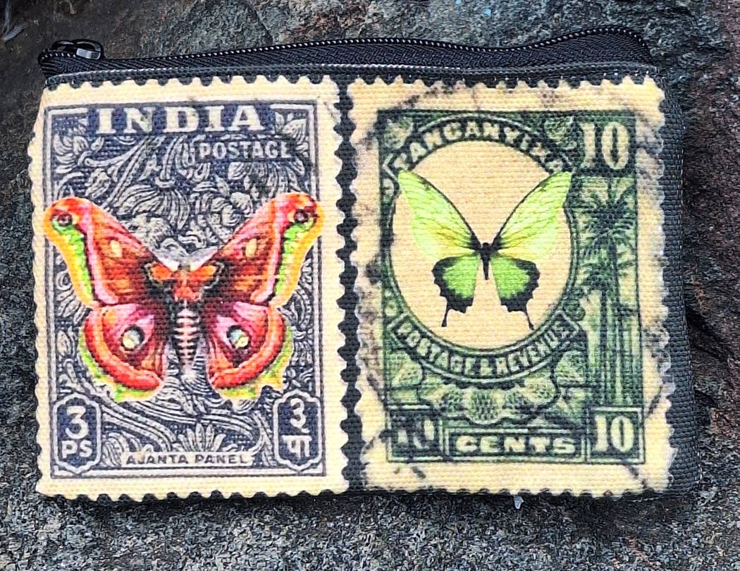 Vintage Stamps Coin Purses 2 Versions: Butterfly