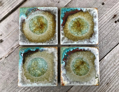 Square Coaster - Green & Copper - Individual Coaster
