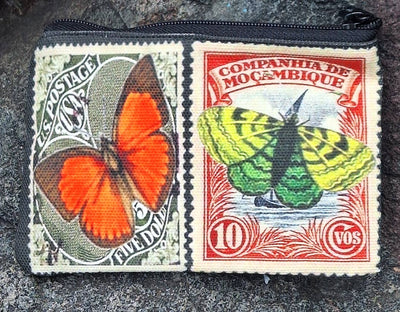 Vintage Stamps Coin Purses 2 Versions: Butterfly