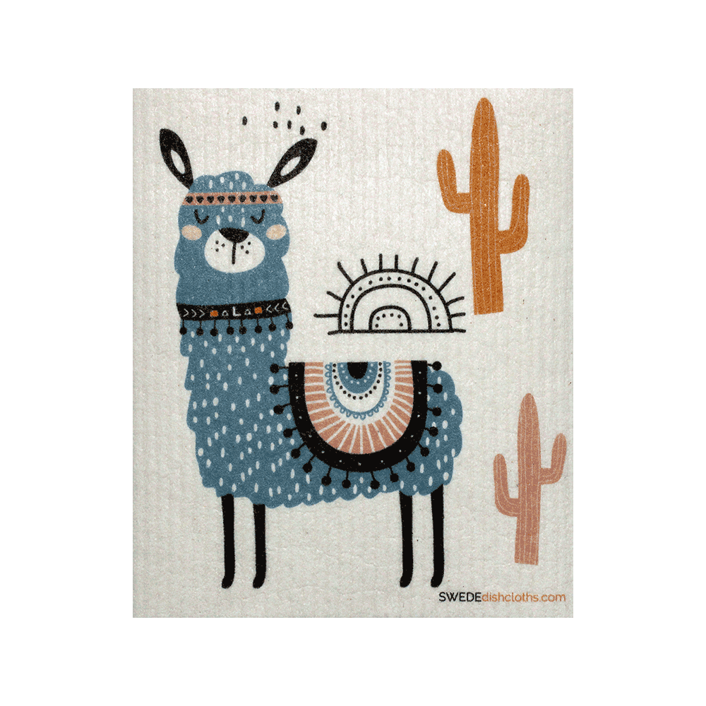 Swedish Dishcloth Blue Llama Spongecloth