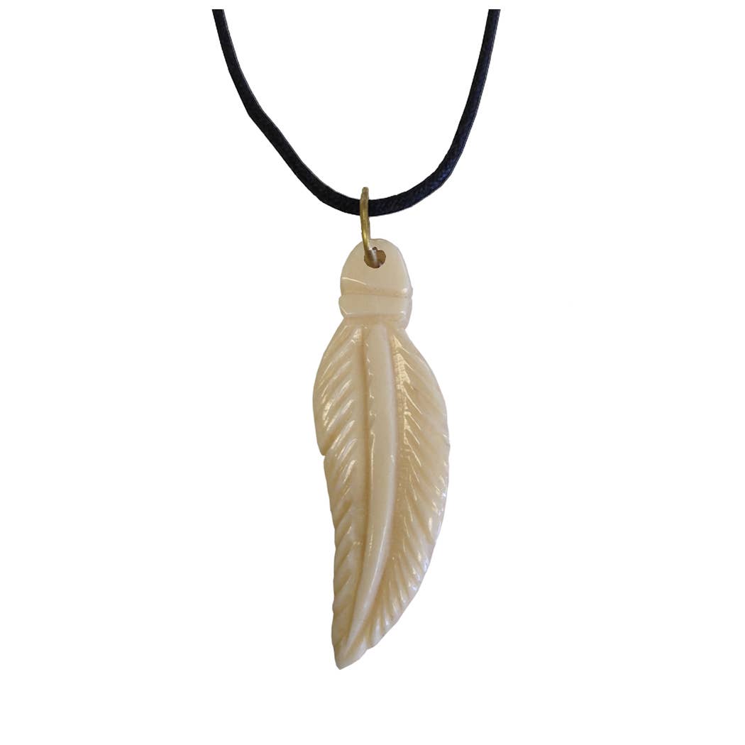 2-1/2" Bone Feather Pendant with Cord