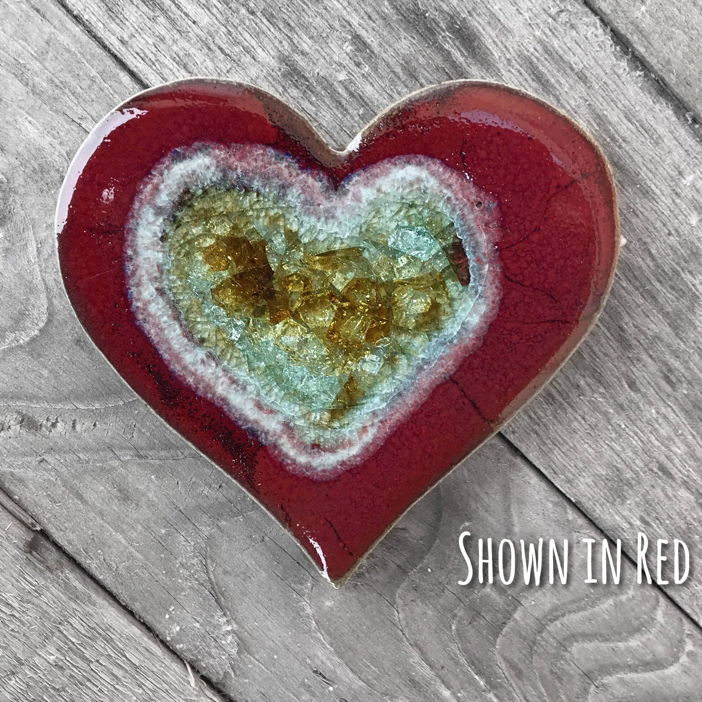 Heart Coaster - Handmade Coaster, Geode, Ceramic: Red
