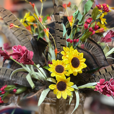 Western Boot Still Life Arrangement with Sunflowers by Silvers