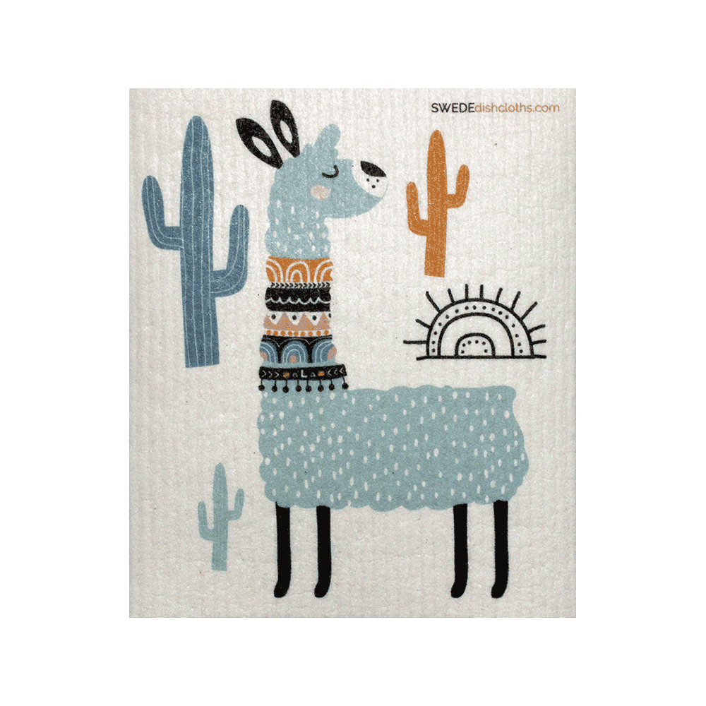 Swedish Dishcloth Turquoise Llama Spongecloth